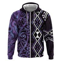 Purple Aotearoa Zip Hoodie Taniko Motifs With Paua Shell Kowhaiwhai