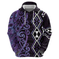 Purple Aotearoa Zip Hoodie Taniko Motifs With Paua Shell Kowhaiwhai