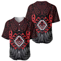 Aotearoa Kiwi Taniko Baseball Jersey Silver Fern With Maori Koru Pattern LT14 - Polynesian Pride