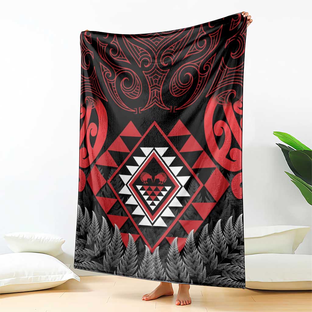 Aotearoa Kiwi Taniko Blanket Silver Fern With Maori Koru Pattern