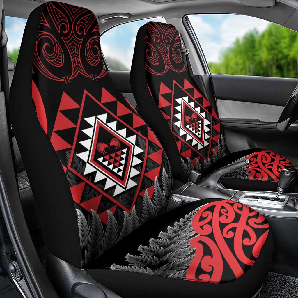 Aotearoa Kiwi Taniko Car Seat Cover Silver Fern With Maori Koru Pattern
