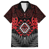 Aotearoa Kiwi Taniko Family Matching Off Shoulder Maxi Dress and Hawaiian Shirt Silver Fern With Maori Koru Pattern LT14 Dad's Shirt - Short Sleeve Red - Polynesian Pride