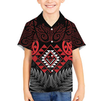 Aotearoa Kiwi Taniko Family Matching Off Shoulder Maxi Dress and Hawaiian Shirt Silver Fern With Maori Koru Pattern LT14 Son's Shirt Red - Polynesian Pride