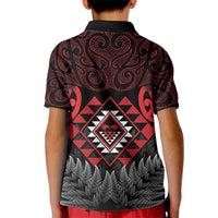 Aotearoa Kiwi Taniko Kid Polo Shirt Silver Fern With Maori Koru Pattern LT14 - Polynesian Pride