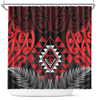 Aotearoa Kiwi Taniko Shower Curtain Silver Fern With Maori Koru Pattern