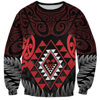 Aotearoa Kiwi Taniko Sweatshirt Silver Fern With Maori Koru Pattern