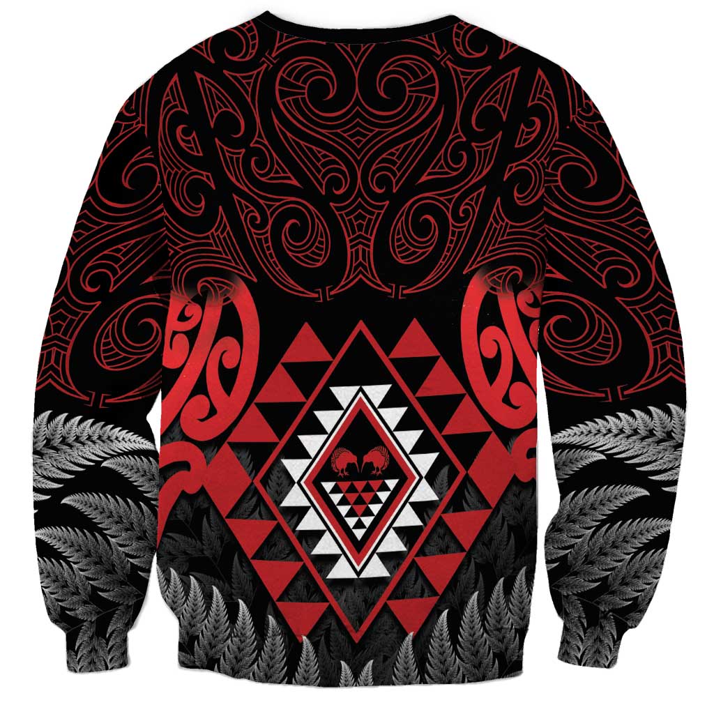 Aotearoa Kiwi Taniko Sweatshirt Silver Fern With Maori Koru Pattern