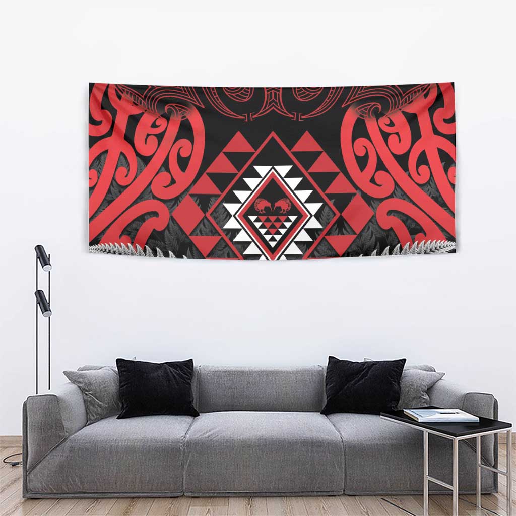 Aotearoa Kiwi Taniko Tapestry Silver Fern With Maori Koru Pattern