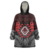 Aotearoa Kiwi Taniko Wearable Blanket Hoodie Silver Fern With Maori Koru Pattern