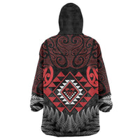 Aotearoa Kiwi Taniko Wearable Blanket Hoodie Silver Fern With Maori Koru Pattern