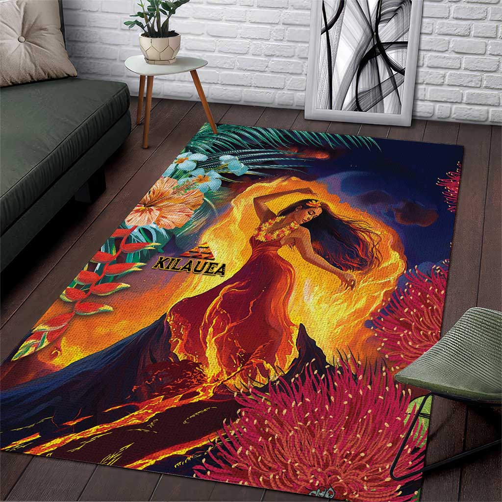 Hawaii Kilauea Big Islands Area Rug Pele Goddess With Tropical Flowers