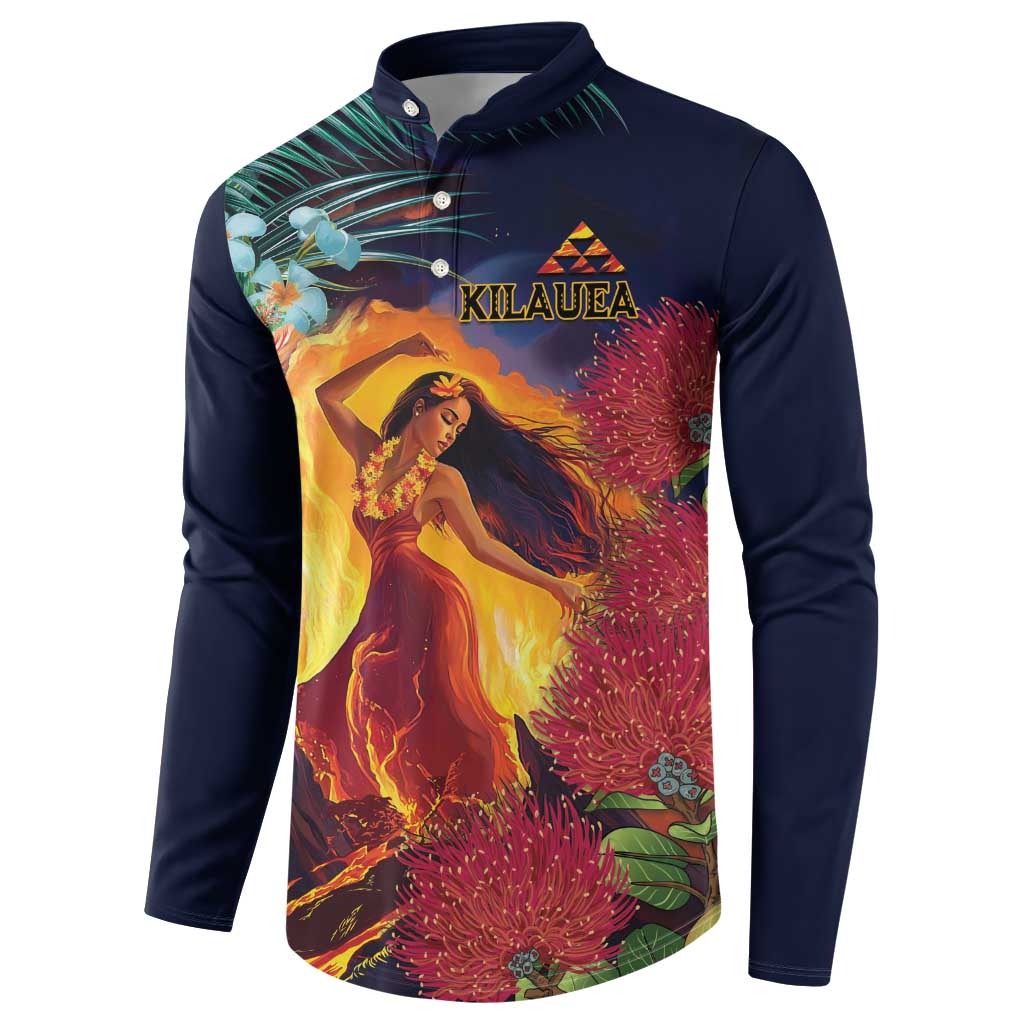 Hawaii Kilauea Big Islands Button Sweatshirt Pele Goddess With Tropical Flowers