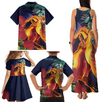 Hawaii Kilauea Big Islands Family Matching Tank Maxi Dress and Hawaiian Shirt Pele Goddess With Tropical Flowers