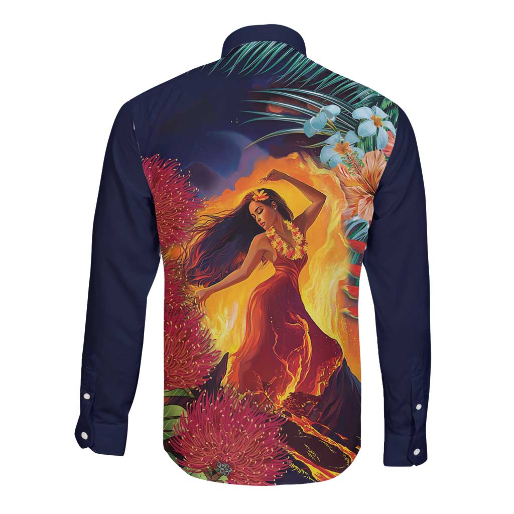 Hawaii Kilauea Big Islands Long Sleeve Button Shirt Pele Goddess With Tropical Flowers