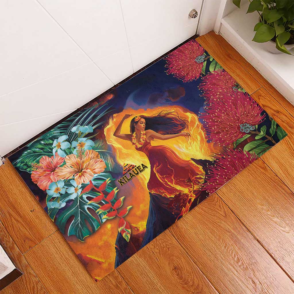 Hawaii Kilauea Big Islands Rubber Doormat Pele Goddess With Tropical Flowers