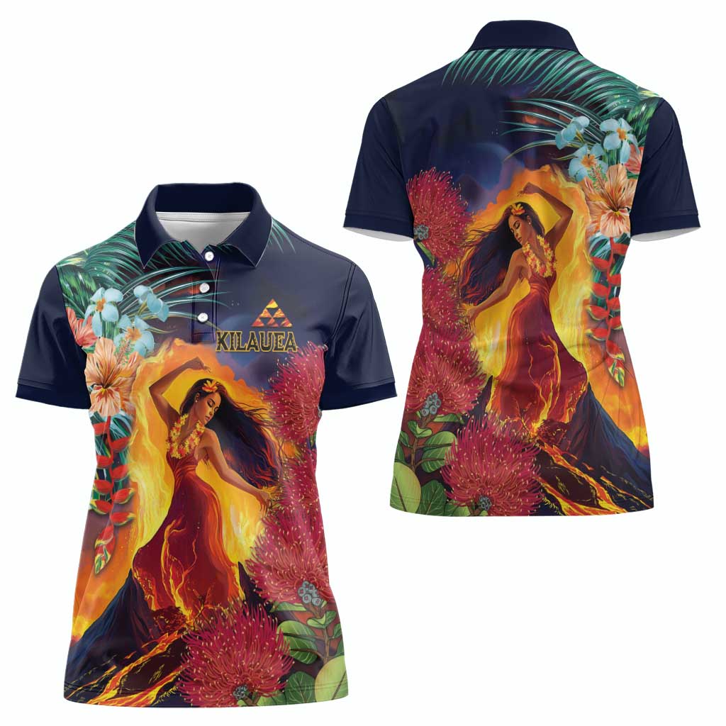 Hawaii Kilauea Big Islands Women Polo Shirt Pele Goddess With Tropical Flowers LT14 - Polynesian Pride