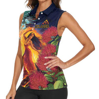 Hawaii Kilauea Big Islands Women Sleeveless Polo Shirt Pele Goddess With Tropical Flowers