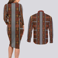 Malo e Lelei Tonga Couples Matching Long Sleeve Bodycon Dress and Long Sleeve Button Shirt Tongan Ngatu Tapa Cloth - Polynesian Pride