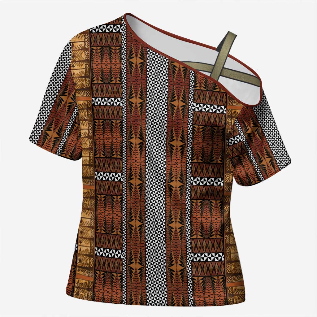 Malo e Lelei Tonga Cross Shoulder Shirt Tongan Ngatu Tapa Cloth - Polynesian Pride