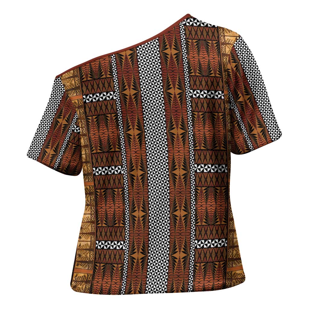 Malo e Lelei Tonga Cross Shoulder Shirt Tongan Ngatu Tapa Cloth - Polynesian Pride