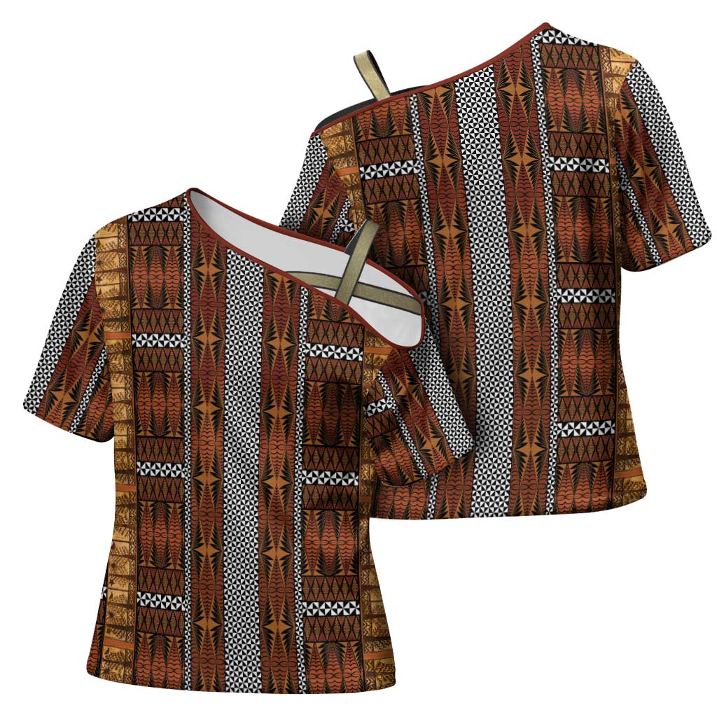 Malo e Lelei Tonga Cross Shoulder Shirt Tongan Ngatu Tapa Cloth - Polynesian Pride