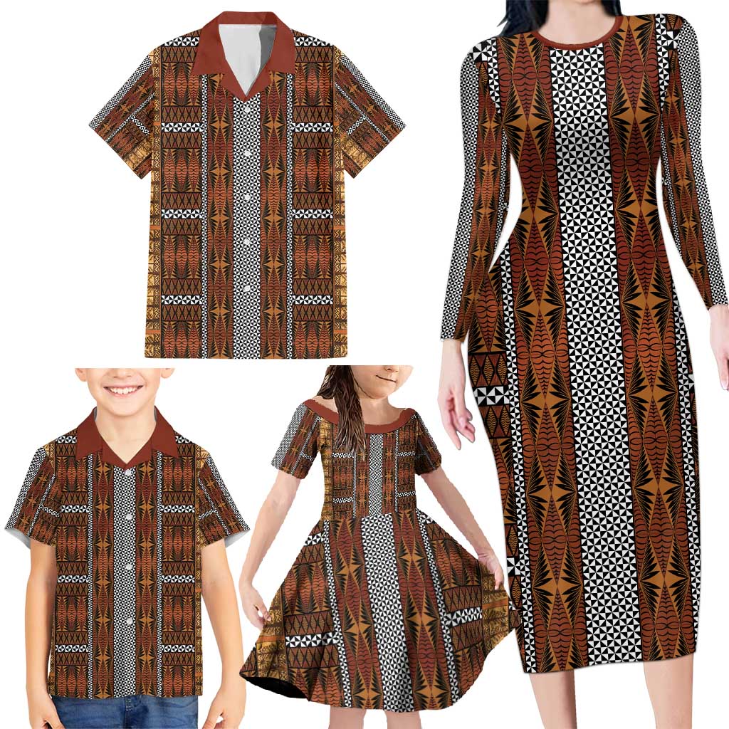 Malo e Lelei Tonga Family Matching Long Sleeve Bodycon Dress and Hawaiian Shirt Tongan Ngatu Tapa Cloth - Polynesian Pride