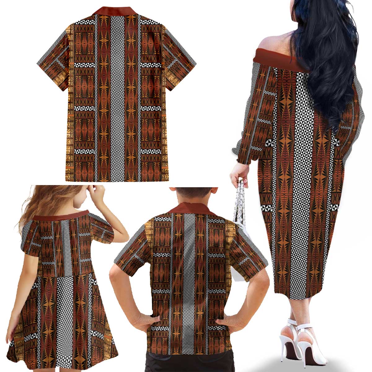 Malo e Lelei Tonga Family Matching Off The Shoulder Long Sleeve Dress and Hawaiian Shirt Tongan Ngatu Tapa Cloth - Polynesian Pride