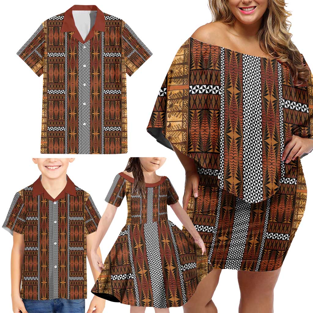 Malo e Lelei Tonga Family Matching Off Shoulder Short Dress and Hawaiian Shirt Tongan Ngatu Tapa Cloth - Polynesian Pride