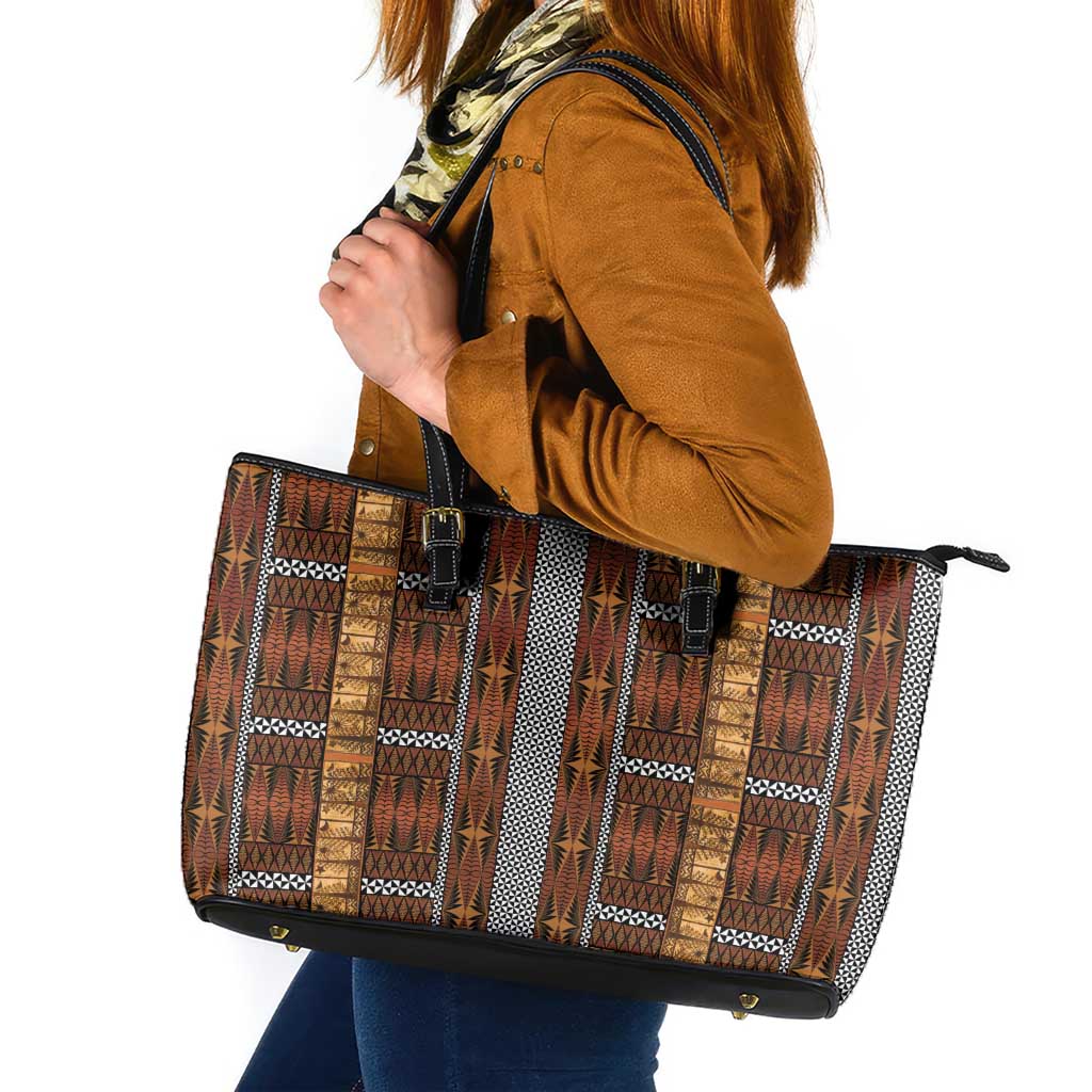 Malo e Lelei Tonga Leather Tote Bag Tongan Ngatu Tapa Cloth - Polynesian Pride