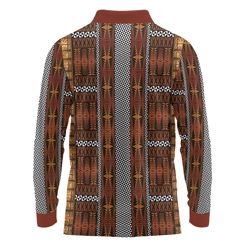 Malo e Lelei Tonga Long Sleeve Polo Shirt Tongan Ngatu Tapa Cloth - Polynesian Pride
