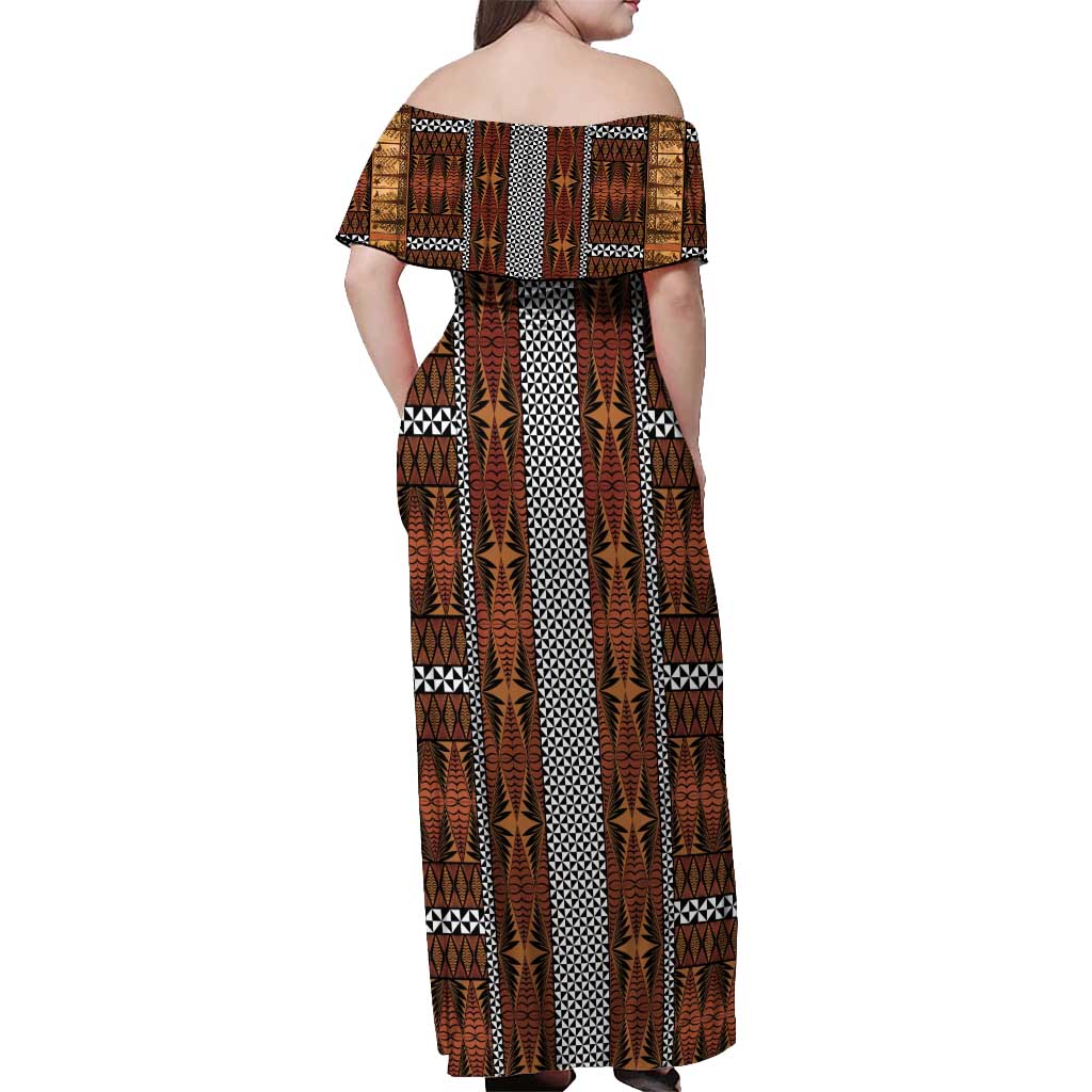 Malo e Lelei Tonga Off Shoulder Maxi Dress Tongan Ngatu Tapa Cloth - Polynesian Pride