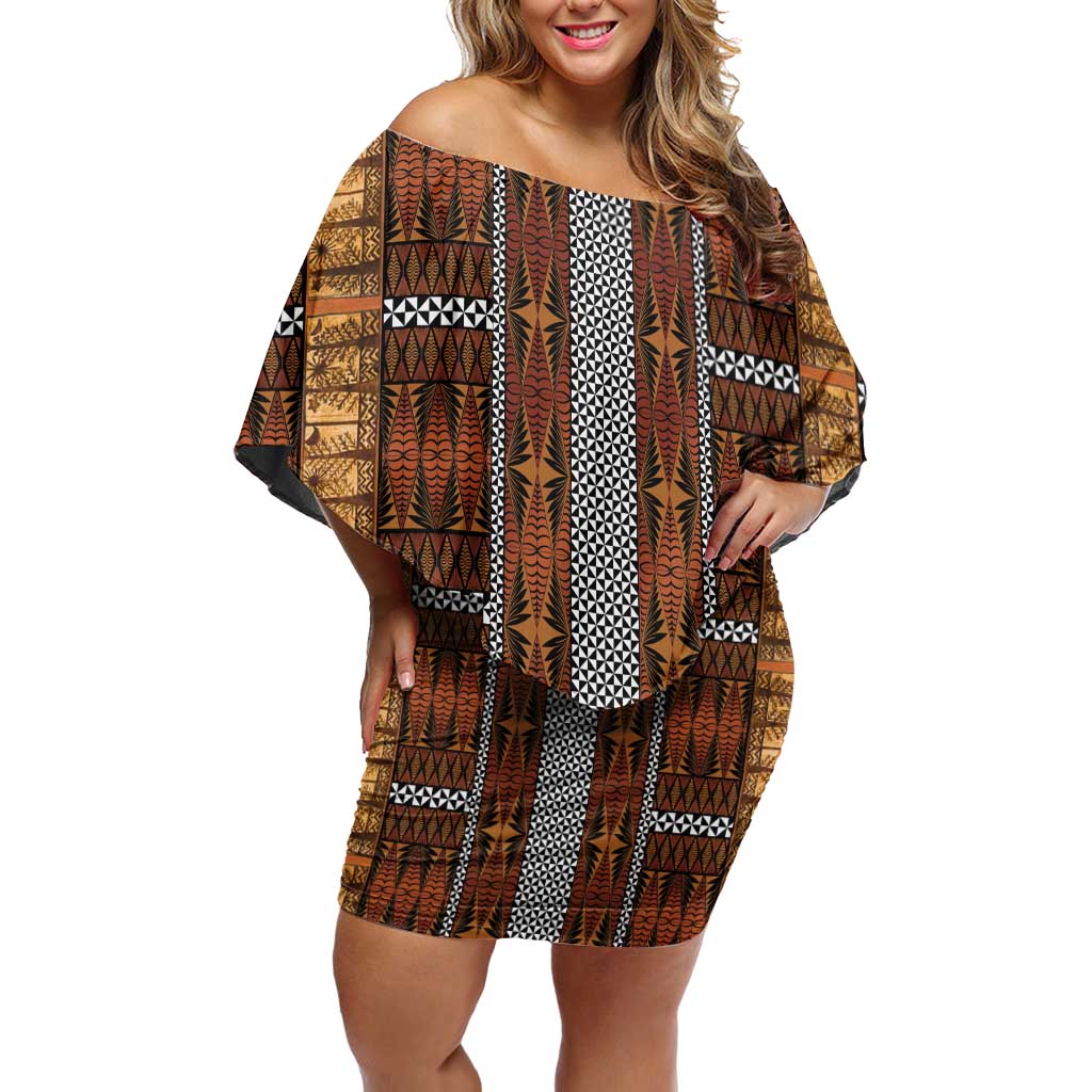 Malo e Lelei Tonga Off Shoulder Short Dress Tongan Ngatu Tapa Cloth - Polynesian Pride