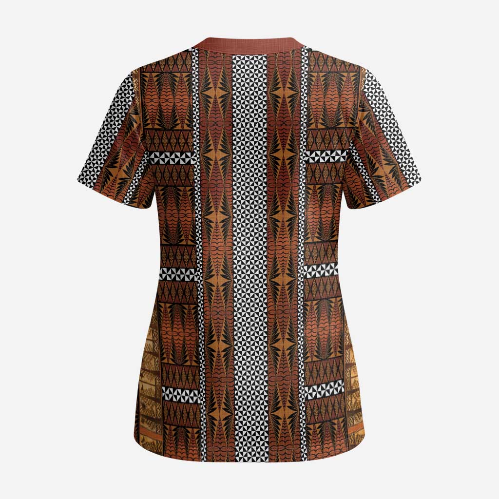 Malo e Lelei Tonga Scrub Top Tongan Ngatu Tapa Cloth - Polynesian Pride