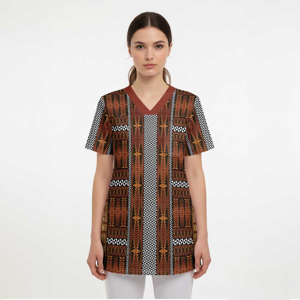 Malo e Lelei Tonga Scrub Top Tongan Ngatu Tapa Cloth - Polynesian Pride