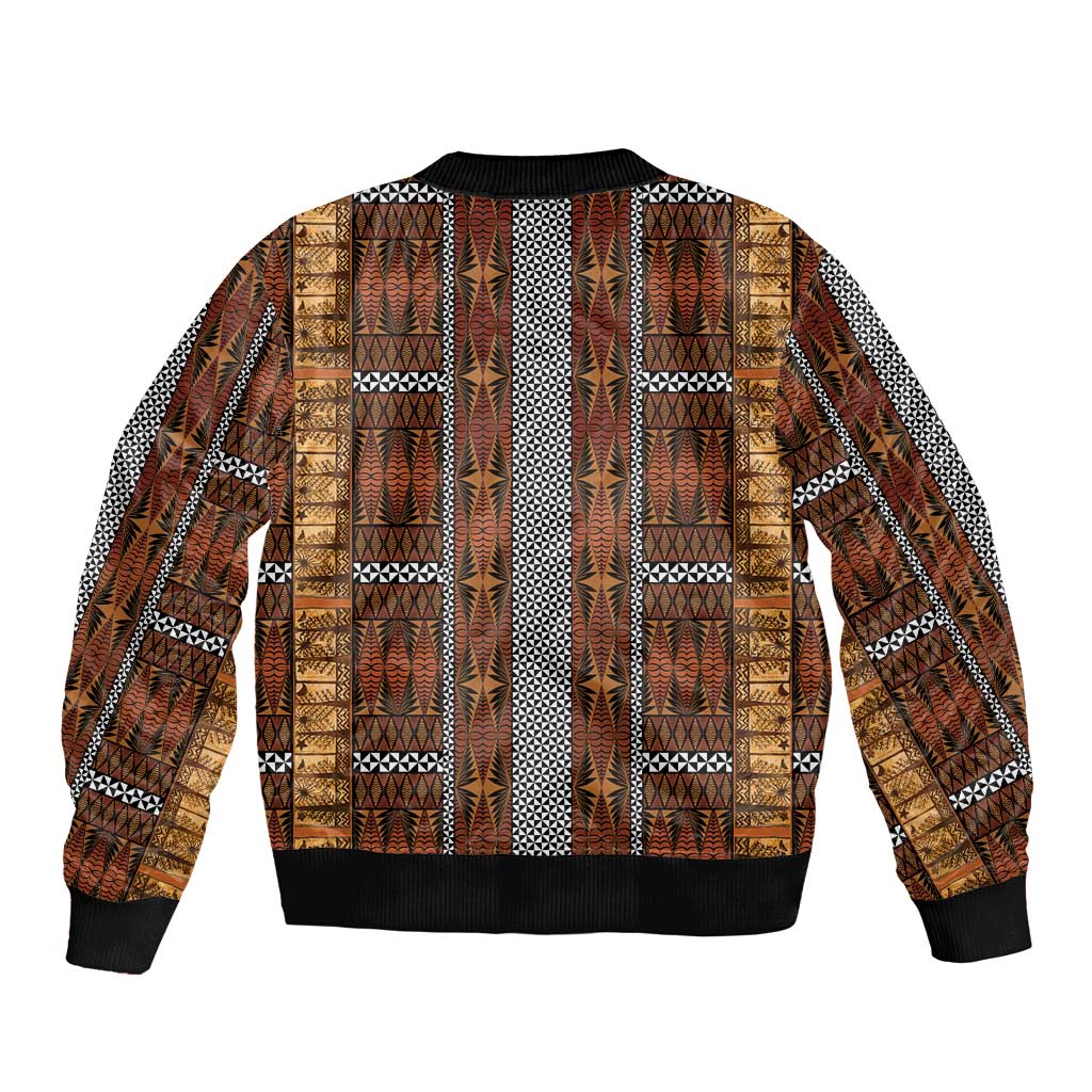 Malo e Lelei Tonga Sleeve Zip Bomber Jacket Tongan Ngatu Tapa Cloth - Polynesian Pride