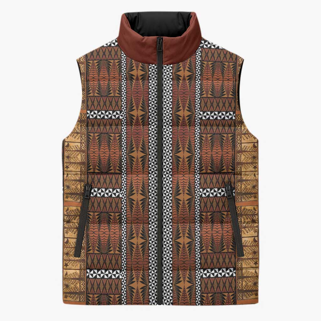 Malo e Lelei Tonga Sleeveless Puffer Jacket Tongan Ngatu Tapa Cloth - Polynesian Pride