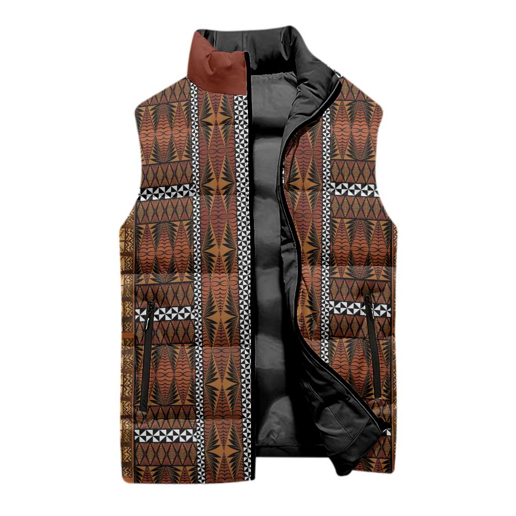 Malo e Lelei Tonga Sleeveless Puffer Jacket Tongan Ngatu Tapa Cloth - Polynesian Pride