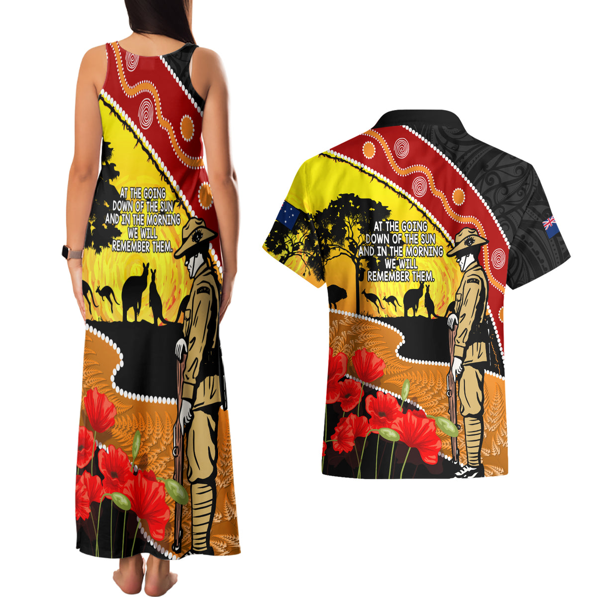 New Zealand And Australia ANZAC Day Couples Matching Tank Maxi Dress and Hawaiian Shirt Aboriginal Maori Starring Night Style LT14 - Polynesian Pride
