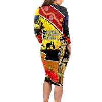New Zealand And Australia ANZAC Day Long Sleeve Bodycon Dress Aboriginal Maori Starring Night Style LT14 - Polynesian Pride
