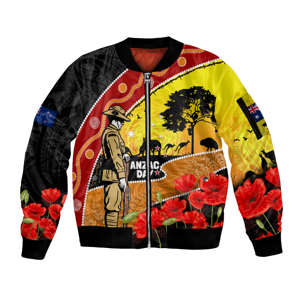 New Zealand And Australia ANZAC Day Sleeve Zip Bomber Jacket Aboriginal Maori Starring Night Style LT14 Unisex Gold - Polynesian Pride