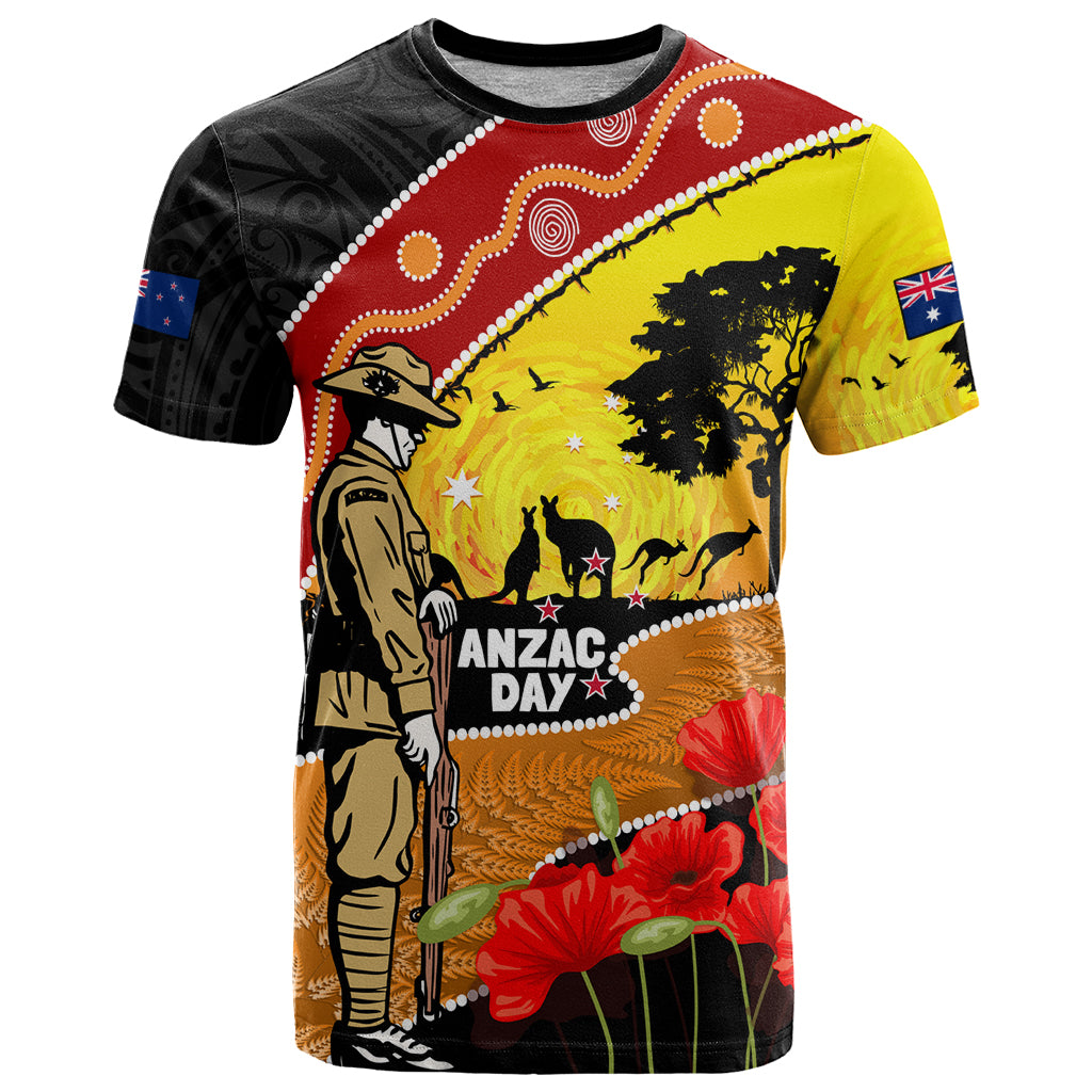 New Zealand And Australia ANZAC Day T Shirt Aboriginal Maori Starring Night Style LT14 Gold - Polynesian Pride