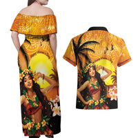 Aloha Hawaii Women's Day Couples Matching Off Shoulder Maxi Dress and Hawaiian Shirt Hula Girl With Sunset Vibes LT14 - Polynesian Pride