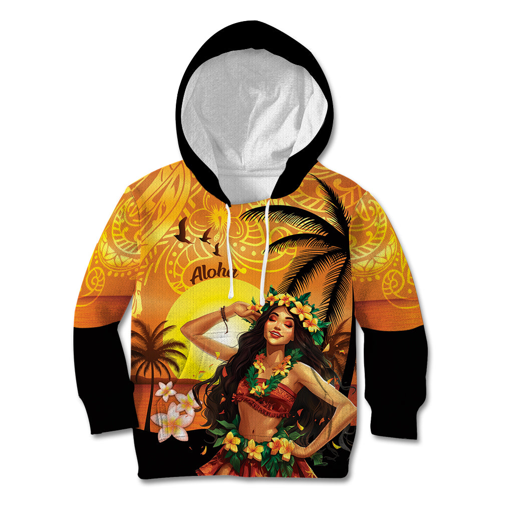 Aloha Hawaii Women's Day Kid Hoodie Hula Girl With Sunset Vibes LT14 Hoodie Yellow - Polynesian Pride