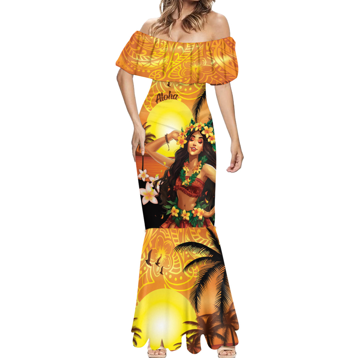 Aloha Hawaii Women's Day Mermaid Dress Hula Girl With Sunset Vibes LT14 - Polynesian Pride