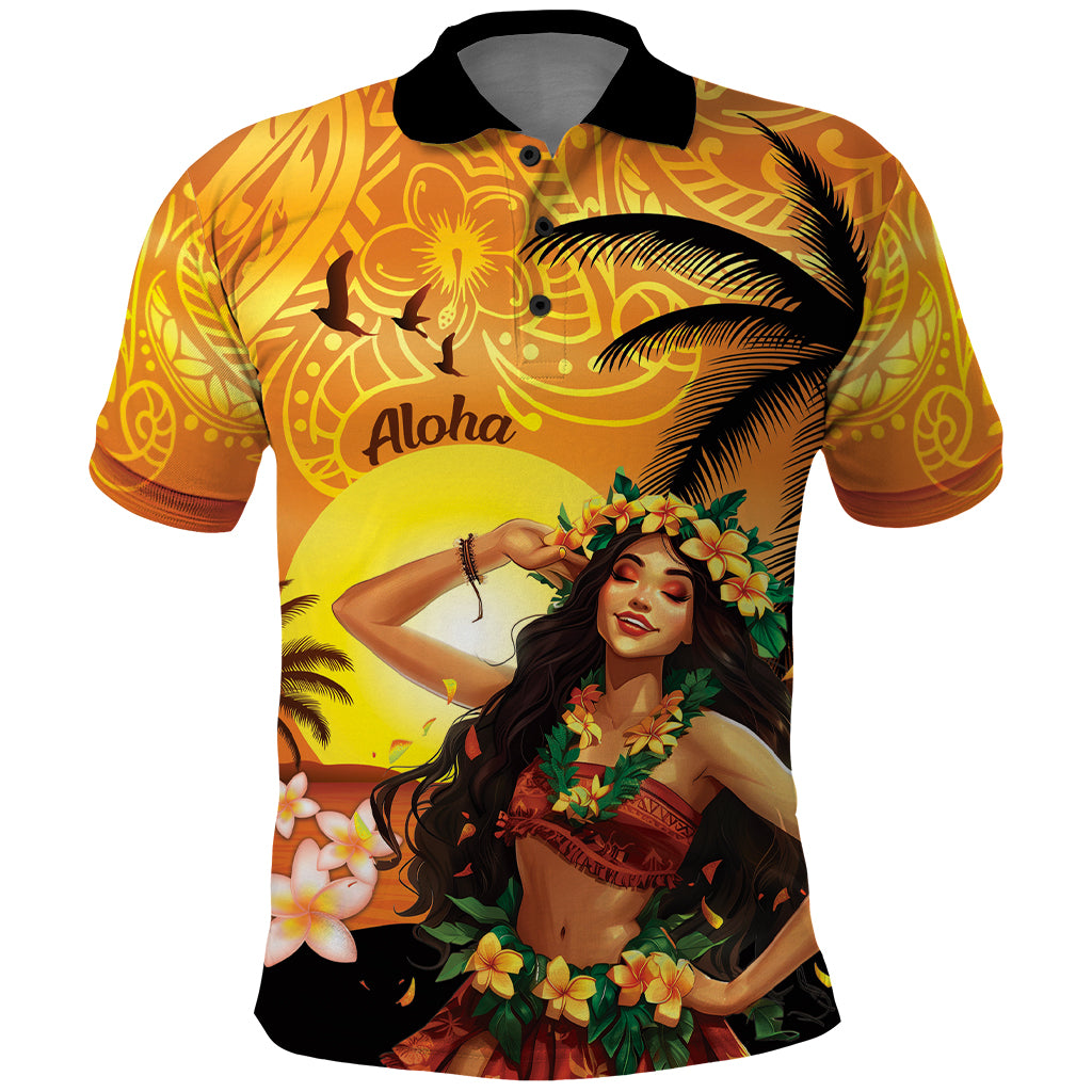 Aloha Hawaii Women's Day Polo Shirt Hula Girl With Sunset Vibes LT14 Yellow - Polynesian Pride