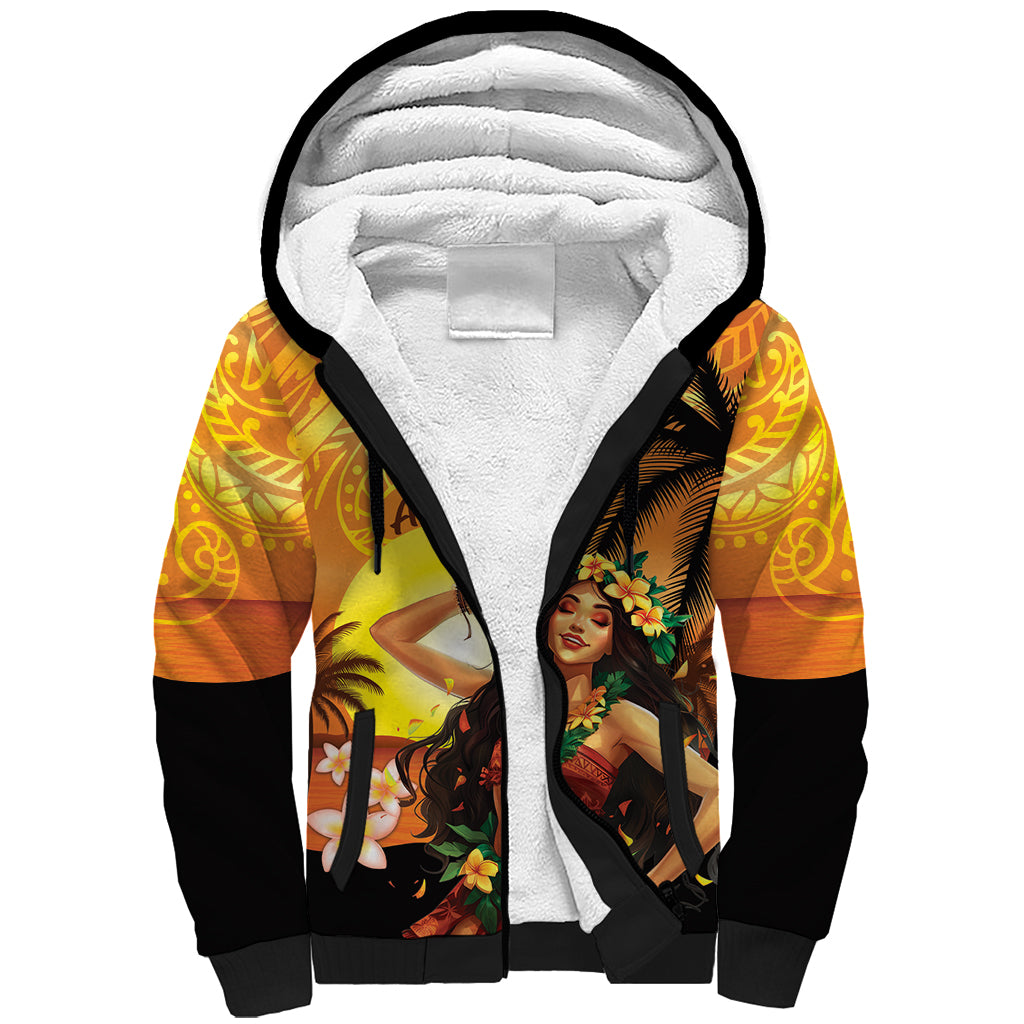 Aloha Hawaii Women's Day Sherpa Hoodie Hula Girl With Sunset Vibes LT14 Unisex Yellow - Polynesian Pride