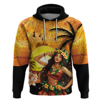 Aloha Hawaii Women's Day Zip Hoodie Hula Girl With Sunset Vibes LT14 Pullover Hoodie Yellow - Polynesian Pride