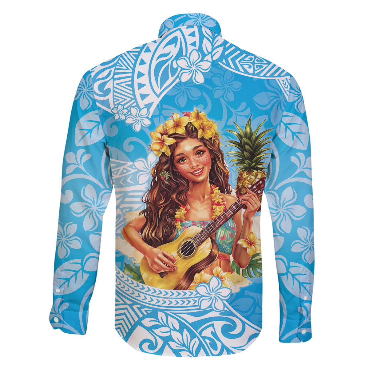 Aloha Hawaii Women's Day Family Matching Off Shoulder Long Sleeve Dress and Hawaiian Shirt Hula Girl With Ukulele Tropical Style LT14 - Polynesian Pride