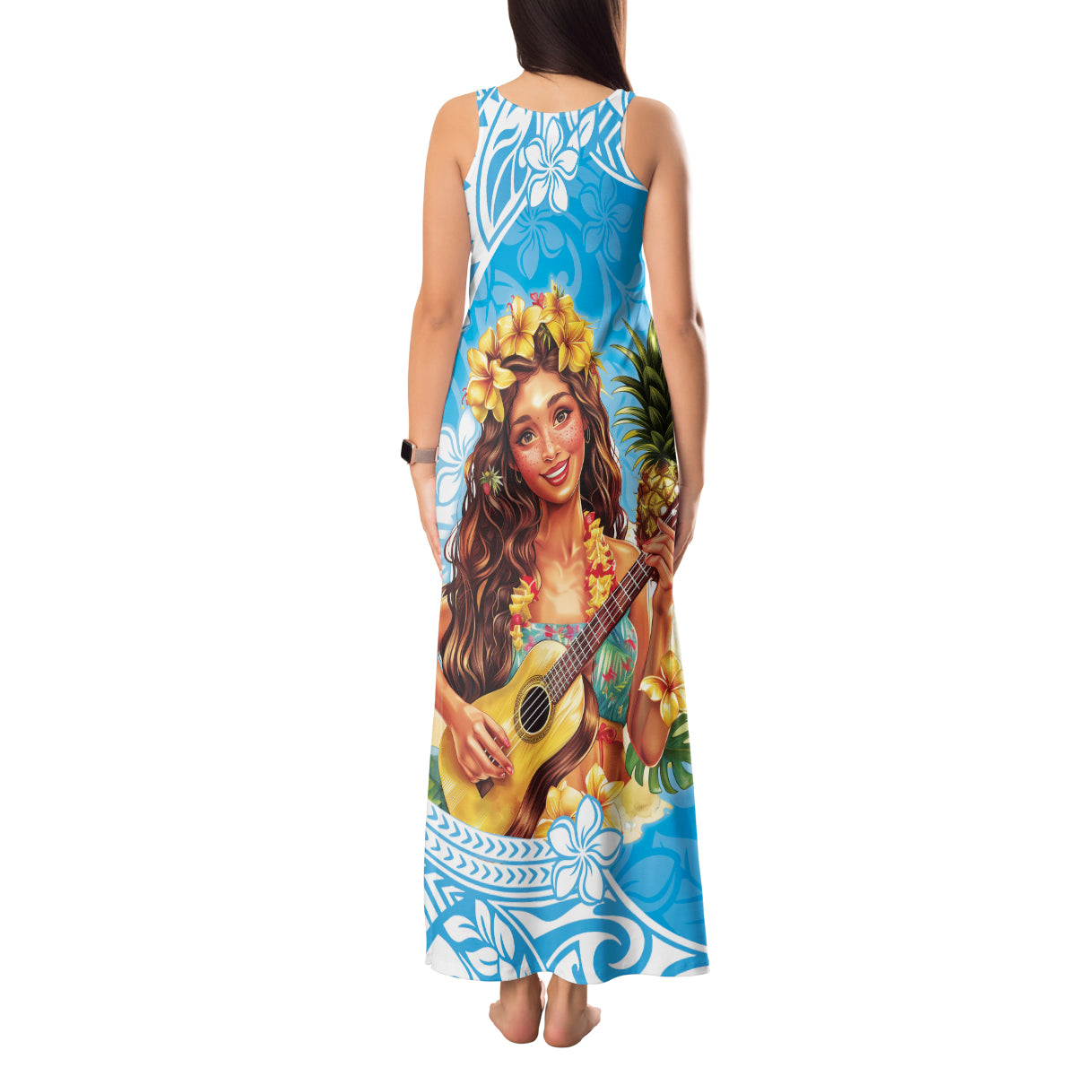 Aloha Hawaii Women's Day Tank Maxi Dress Hula Girl With Ukulele Tropical Style LT14 - Polynesian Pride