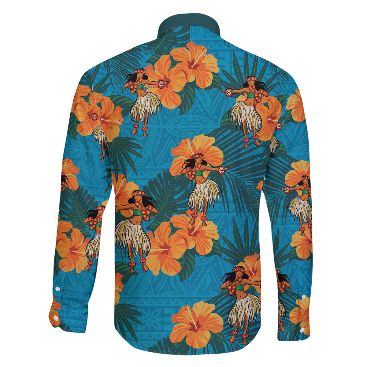 Hawaii Luau Party Family Matching Off Shoulder Long Sleeve Dress and Hawaiian Shirt Dancing Girl Tropical Flowers LT14 - Polynesian Pride